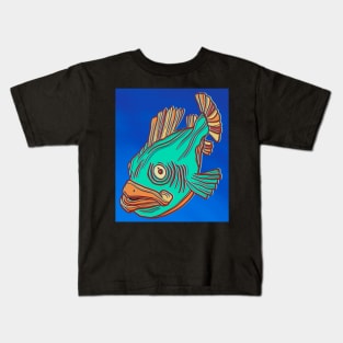 Teal cartoon fish Kids T-Shirt